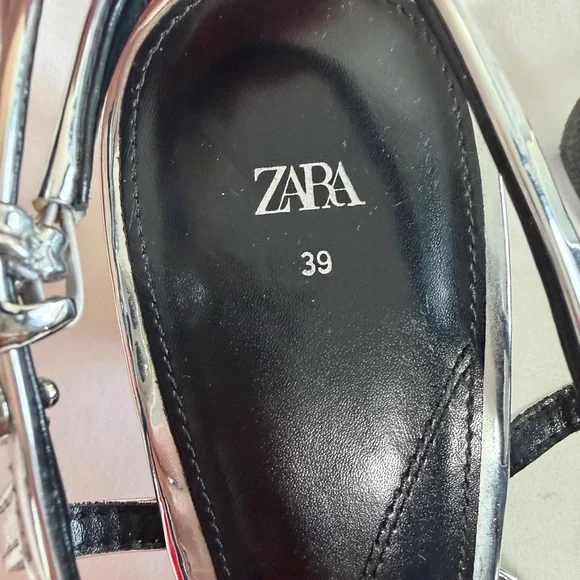 Zara Metallic Silver Slingback shoes heels size 8 Eur 39 - Picture 2 of 11